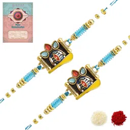 MEIRA JEWELLERY Set Of 2 Rakhi With Roli Chawal & Greetings Card Set-picture-58