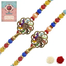 MEIRA JEWELLERY Set Of 2 Rakhi With Roli Chawal & Greetings Card Set-picture-53