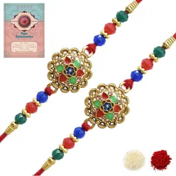 MEIRA JEWELLERY Set Of 2 Rakhi With Roli Chawal & Greetings Card Set-13
