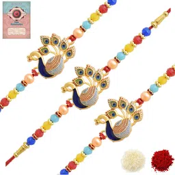 MEIRA JEWELLERY Set Of 3 Rakhi With Roli Chawal & Greetings Card Set-image-21