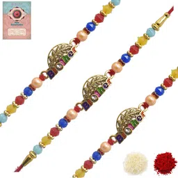 MEIRA JEWELLERY Set Of 3 Rakhi With Roli Chawal & Greetings Card Set-picture-31