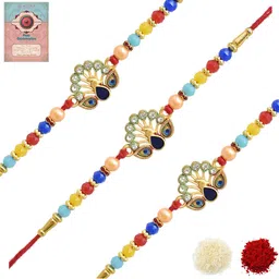 MEIRA JEWELLERY Set Of 3 Rakhi With Roli Chawal & Greetings Card Set-picture-44