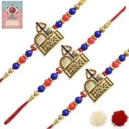 MEIRA JEWELLERY Set Of 3 Rakhi With Roli Chawal & Greetings Card Set-image-30