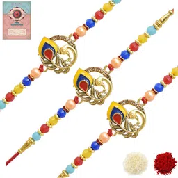 MEIRA JEWELLERY Set Of 3 Rakhi With Roli Chawal & Greetings Card Set-image-62