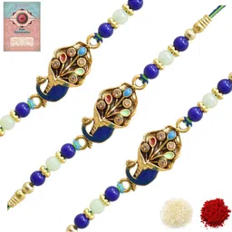 MEIRA JEWELLERY Set Of 3 Rakhi With Roli Chawal & Greetings Card Set-image-67