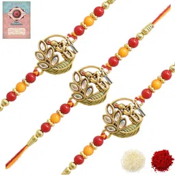 MEIRA JEWELLERY Set Of 3 Rakhi With Roli Chawal & Greetings Card Set-image-20