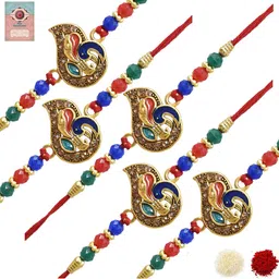 MEIRA JEWELLERY Set Of 5 Rakhi With Roli Chawal & Greetings Card Set-picture-41