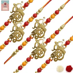 MEIRA JEWELLERY Set Of 5 Rakhi With Roli Chawal & Greetings Card Set-30