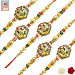 MEIRA JEWELLERY Set Of 5 Rakhi With Roli Chawal & Greetings Card Set-picture-52