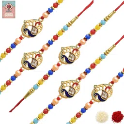 MEIRA JEWELLERY Set Of 5 Rakhi With Roli Chawal & Greetings Card Set-25