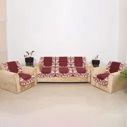 Aura Brown & White 6 Pieces Geometric Printed 5 Seater Sofa Covers-7