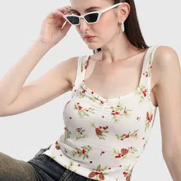 Bene Kleed Women Floral Printed Sweetheart Neck Sleeveless Cotton Tank Crop Top-picture-11