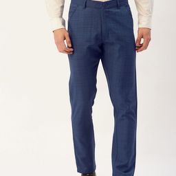 JAINISH Men Blue Tartan Checked Smart Tapered Fit Mid-Rise Cotton Formal Trousers-image-99