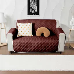 Cortina Brown & Green Quilted Single Seater Reversible Sofa Cover With Arm-image-53