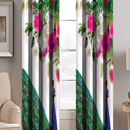 BELLA TRUE White & Pink Set of 2 Floral Room Darkening Door Curtain-29