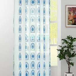HOMADORN White & Blue Ethnic Motifs Printed Sheer Long Door Curtain-image-67