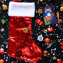 Archies Pack Of 2 Multicoloured Christmas Candy Bag Sequin Stocking & Greeting card Combo-image-45