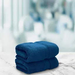 Aura Set Of 2 Teal Blue Solid 650 GSM Super Absorbent Pure Cotton Hand Towels-56