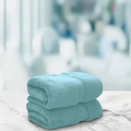 Aura Set Of 2 Sea Green Solid 650 GSM Super Absorbent Pure Cotton Hand Towels-53