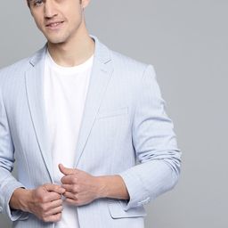 Mast & Harbour Men Blue Regular Fit Striped Single-Breasted Casual Blazer-34