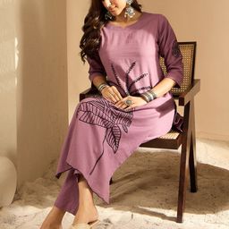 Indo Era Women Floral Embroidered Regular Thread Work Pure Cotton Kurta with Trousers-55