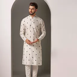 KISAH Ethnic Motifs Embroidered Mandarin Collar Kurta With Churidar-image-44