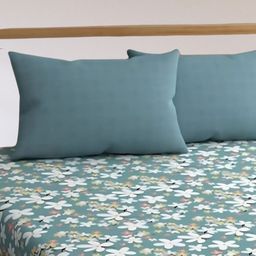 Aura Blue & White Floral Printed Cotton 350 TC King Bedsheet Set 2.75 m x 2.75 m-image-95