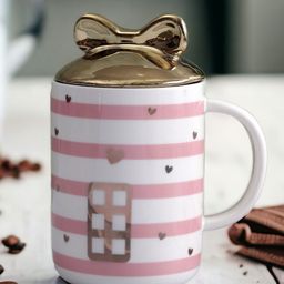 A Vintage Affair- Home Decor Pink & White Geometric Printed Ceramic Glossy Cups-49