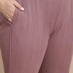 Rigo Plus Size Mauve Self-Design Pure Cotton Top & Trousers Co-Ords Set image 3