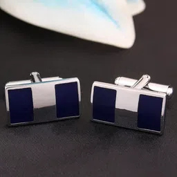KOVOVE Men Silver-Toned & Navy Blue Colourblocked Rectangle Cufflinks-picture-26