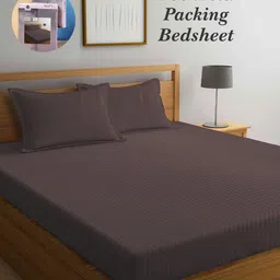 Arrabi Bookfold Brown Striped 300 TC King Bedsheet & Pillow Covers-image-32