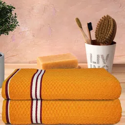 Athom Trendz Yellow & White 2 Pcs  Popcorn Textured Organic Cotton Super Soft Bath Towels-17