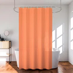 Kuber Industries Orange 6 Pieces Striped Waterproof Shower Curtains With Rings-19