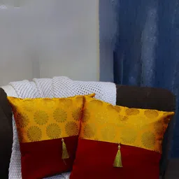 HOME9INE Yellow & Red Set of 2 Ethnic Motifs Square Cushion Covers-20