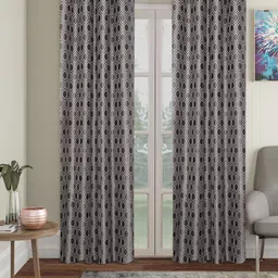 SOKNACK Black & Grey 2 Pcs Geometric Black Out Long Door Curtain-9