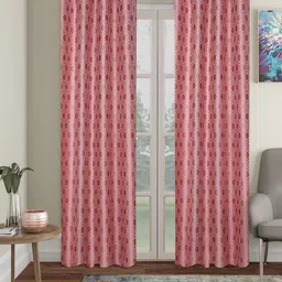 SOKNACK Peach 2 Pieces Geometric Black Out Long Door Curtains-14