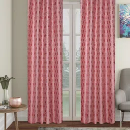 SOKNACK Peach 2 Pieces Geometric Black Out Long Door Curtains-12