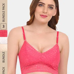 Amour Secret Pack Of 3 Floral Bralette Lace Bra-image-60