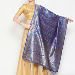 Dupatta Bazaar Blue & Gold-Toned Ethnic Motifs Woven Design Dupatta-31