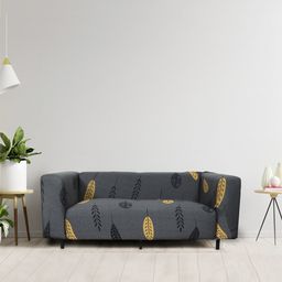 HOUSE OF QUIRK Grey & Black Printed 3-Seater Stretchable Non-Slip Sofa Cover-image-41