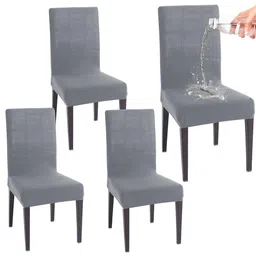 HOKIPO Grey 4 Pieces Melange Textured Water Resistant Jacquard Chair Covers-17