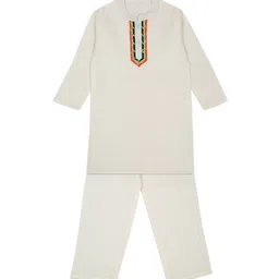 LITTLE GINNIE Boys Yoke Design Mandarin Collar Gotta Patti Pure Cotton Kurta with Trouser-13