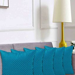 Kuber Industries Blue & Gold-Toned Set of 5 Embellished Square Cushion Covers-79