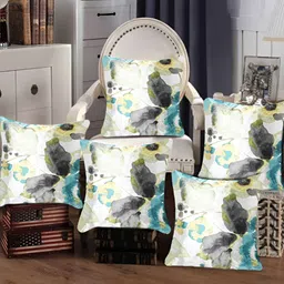 Tesmare Off White & Blue 5 Pieces Floral Velvet Square Cushion Covers-image-88