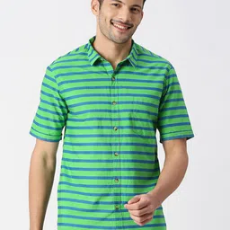 SNX Classic Tailored Fit Horizontal Striped Pure Cotton Casual Shirt-image-68
