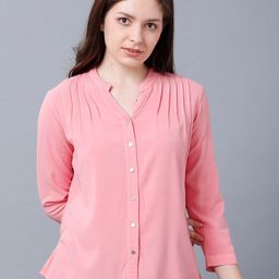 IDENTITI Pink Mandarin Collar Shirt Style Top-image-75