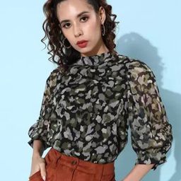 ANVI Be Yourself Abstract Printed High Neck Chiffon Boxy Crop Top-picture-4