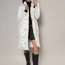 Campus Sutra Self Design Notched Lapel Single Breasted Longline Overcoat-5