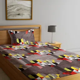 Fashion String Grey & Red Geometric 144 TC Single Bedsheet with 1 Pillow Cover-image-71