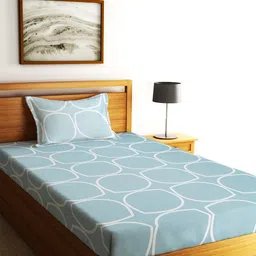 Home Sizzler Blue & White Printed 210 TC Single Bedsheet with 1 Pillow Cover-picture-49